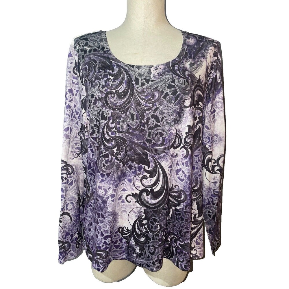 Chicoโs Zenergy Womenโs Embellished Paisley Knit Top size 3/XL Whimsigoth